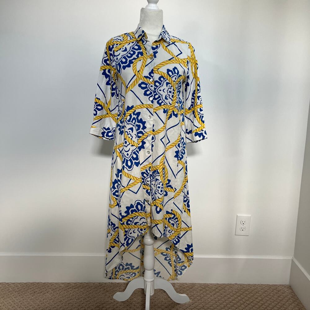 Everlily High-Low Dress Button Down 3/4 Sleeve Nautical Linen NEW